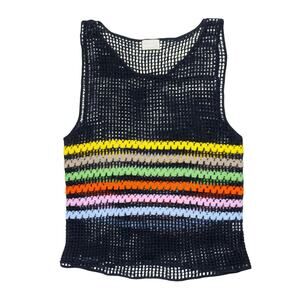 Studio Orla Alma Salgada beach coverup crochet tunic black rainbow strip retro M